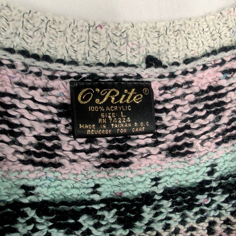 Vintage O'Rite Knit Sweater Vest Large Gray Geometric - Picture 7 of 8